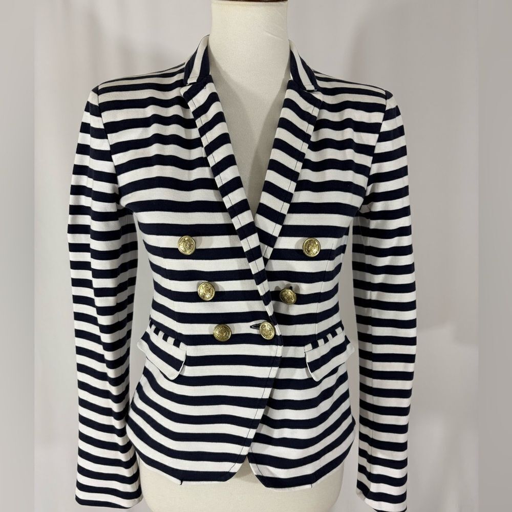 Cremieux Navy and White Striped Blazer